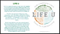 LIFE-U Mural  In this mural I had a great opportunity to transfer all various symbols into the form of art. Most of the symbols come from nature. The symbols are: Journey, wisdom, spirit, path, beauty, sky, clouds, mountains, water, birds, bees, freedom, rhythm, silence, rocks, flowers, trees. The meaning of the symbols ... Water: Water does not resist. Water flows. When you plunge your hand into it, all you feel is a caress. Water is not a solid wall, it will not stop you. But water always goes where it wants to go, and nothing in the end can stand against it. Water is patient. Dripping water wears away a stone. Remember that, my child. Remember you are half water. If you can&#39;t go through an obstacle, go around it. Water does.   ... Margaret Atwood Trees: Once leaves start to fall from the tree, the new leaves keep coming by taking a new birth and that simple thing signifies the permanent nature and to the permanent soul. Nature: Beauty of nature is joy forever. Nature brings peace, love, and truth. Fish: Long life and wisdom. Freedom of movement in water. Lotus: Purity of body, mind and soul ... It also represents non-attachment, as it is rooted in mud ... Because lotus grows in mud it symbolizes purity of separated from the rest ... kind of optical illusion of consciousness Mud: Attachment and desire Lotus Flower: Blossom on long shoot - not soiled by mud Bird: Encourage us to aim high and realize our goal despite the challenges we might face as we chase those dreams. Birds are symbols of freedom - the freedom of knowing that despite the harshness of life around you, you have what it takes to break free and do what you think is best. Birds tell us to stop, look, and listen before taking action. Birds are symbols of joy and happiness. Birds can change directions, fly backwards meaning they can get customary to life changes. And the bird still hums, flys, dances, and enjoys its live despite the hard work and all the locomotion. So we can enjoy life with its pros and cons, surprises, sweetness and miracles.  Life is around golden ring. We just lock ourselves in it and we do not see that. Hard to see the world of opportunity. I had a great time painting this mural, please enjoy it.